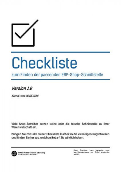 Seite 1 - Kostenlose Checkliste zum Finden der passenden ERP-Shop-Schnittstelle